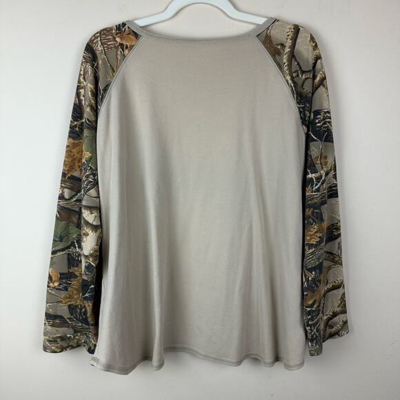 Cabela’s Seclusion 3D Camo Raglan Shirt Women’s 2XL Beige Henley Hunting Outdoor - Picture 3 of 10